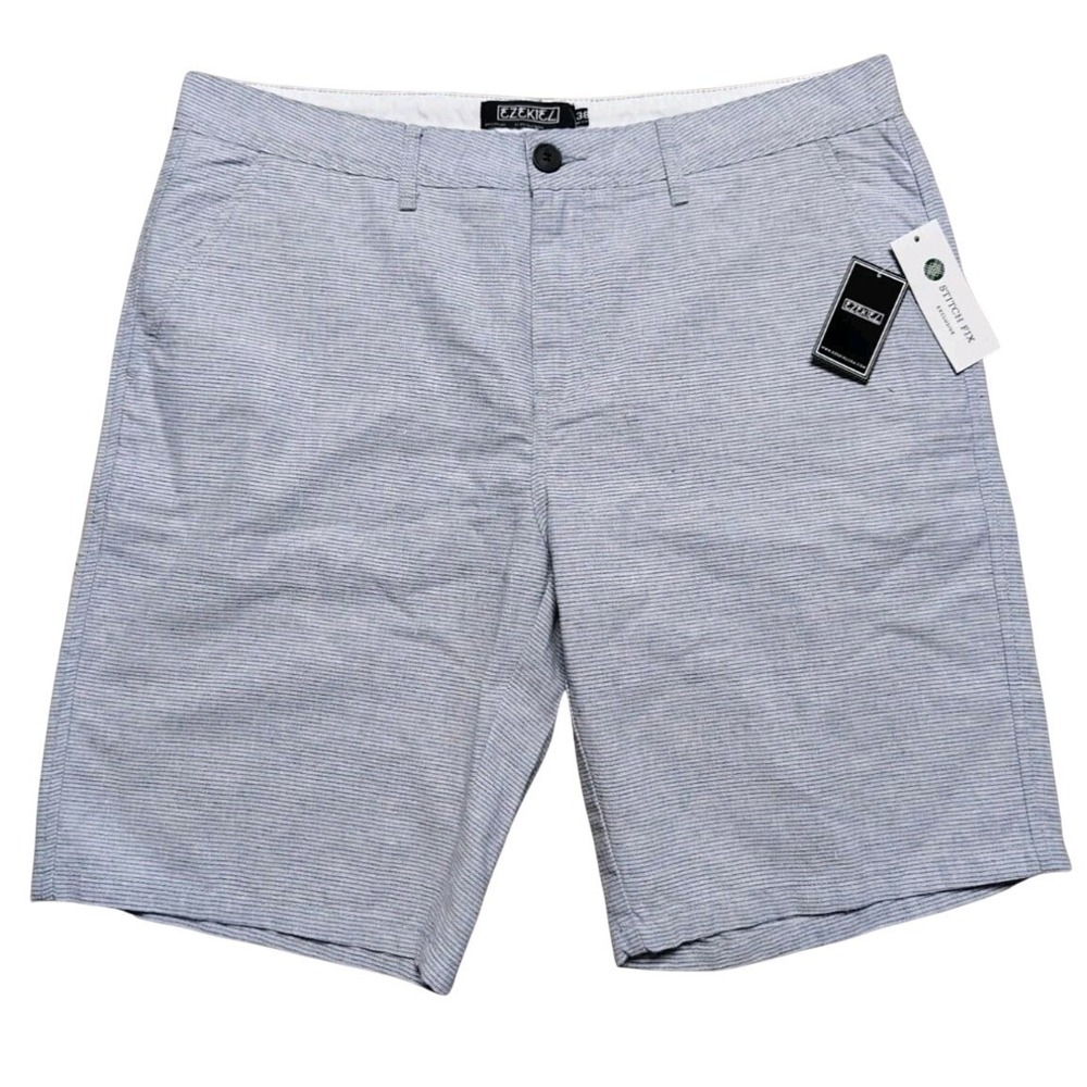 NWT Ezekiel Light Blue Primus Striped Cotton Linen Chino Shorts Mens 38 x 10